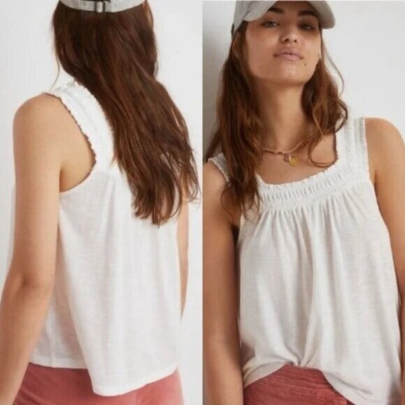 By Anthropologie Lillian Ruched Teal Tank Top Womens Size Large - Picture 2 of 6